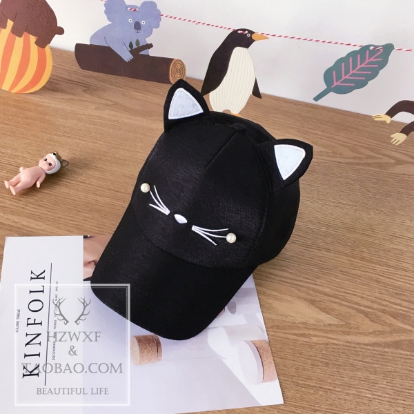 Cat pearl ear baseball cap children's sunshade cap black