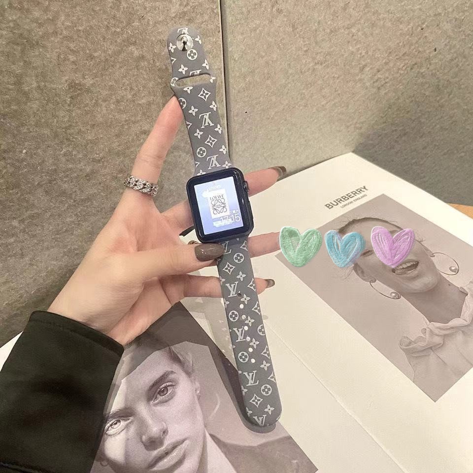 Dây Đồng Hồ Đeo Tay Silicon Mềm Họa Tiết LV 2022 Cho Apple iwatchS7 / 2 / 3 / 4 / 5 / 6 / Gen SE 38mm 40mm 41mm 42mm 44mm 45mm