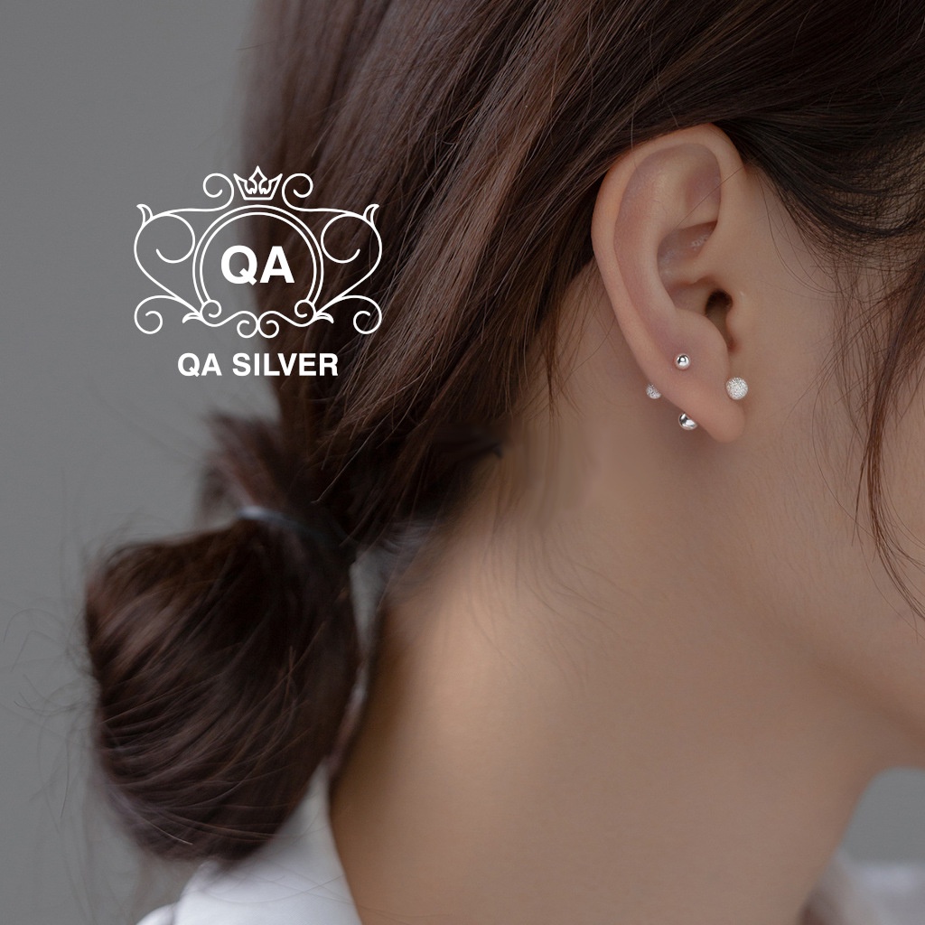 Bông tai bạc 925 nhám chốt bi vặn khuyên nam nữ tối giản S925 MINIMAL Silver Earrings QA SILVER EA220703