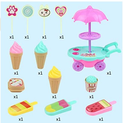 Xe đẩy kem mini Bộ đồ chơi trà cho trẻ mới biết đi Chơi đồ chơi đồ ăn Đóng vai nhà bếp Cửa hàng đồ chơi kem và phụ kiện cho trẻ em gái 3 4 5 tuổi