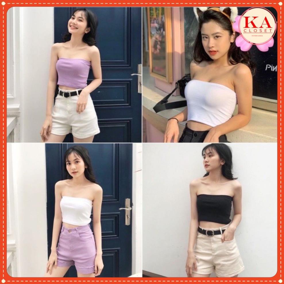 Áo quây ngực Freeship có 3 màu đen, trắng, tím, chất thun gân co dãn, chun ngực bên trên tránh tụt, không đệm, dáng ôm
