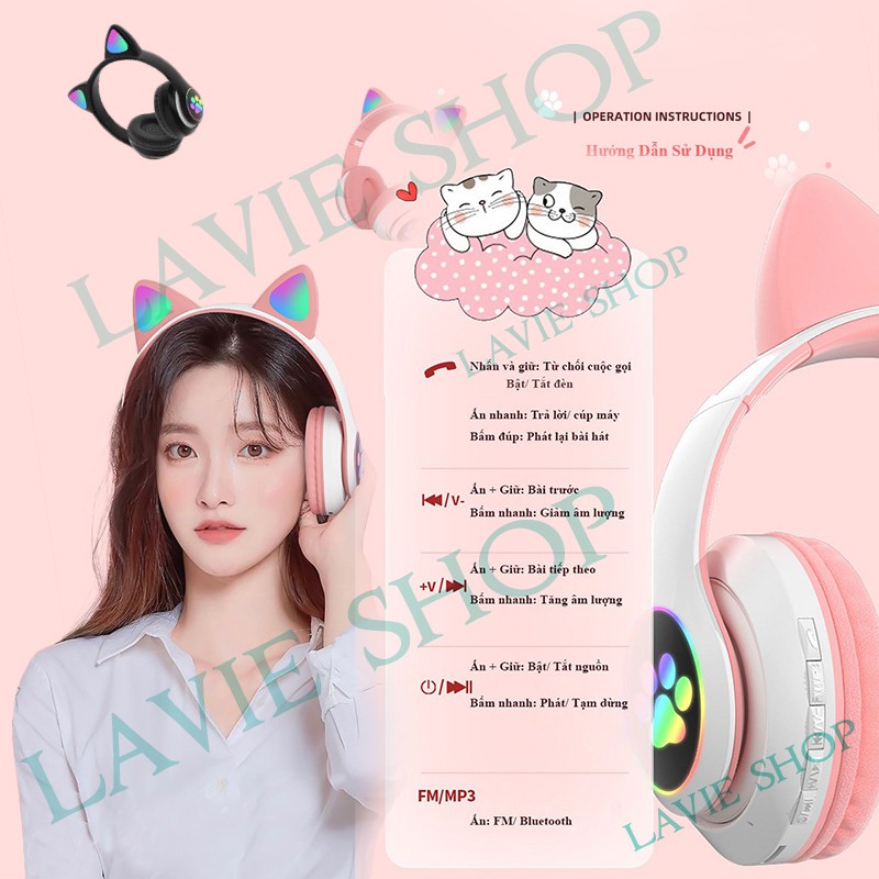 Tai Nghe Mèo Màu Hồng | Headphone Tai Mèo Dễ Thương Có Mic, Bluetooth 5.0, Âm Bass Mạnh Mẽ, Dung Lượng Pin Khủng -BH 12T | BigBuy360 - bigbuy360.vn