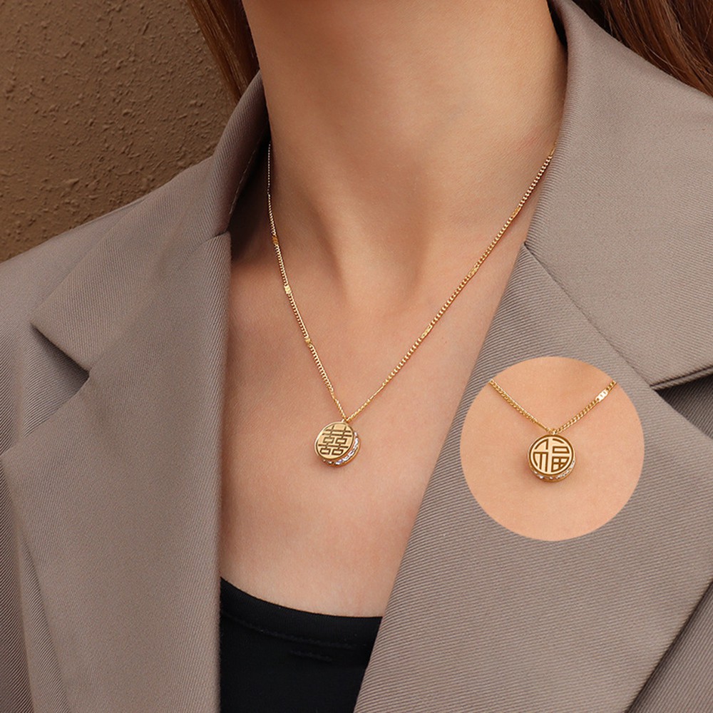 Vòng cổ mặt hình chữ FU phong cách Trung Hoa thời trang cho nữ