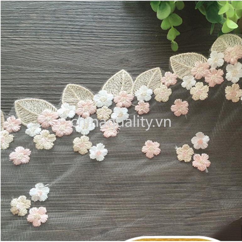 1yard vải ren thêu hoạ tiết vintage rộng 18cm dùng để trang trí đám cưới