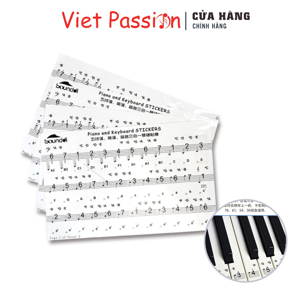 Sticker dán nốt bàn phím đàn piano VietPassion dùng cho tất cả các phím đàn 88, 76, 61, 54, 36 phím