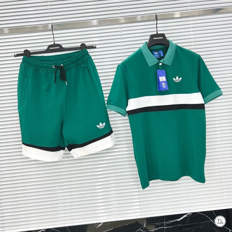 Bộ Thể Thao Nam Xanh Lá Sọc Trắng Đen Chất Vải Das Chơi Tennis