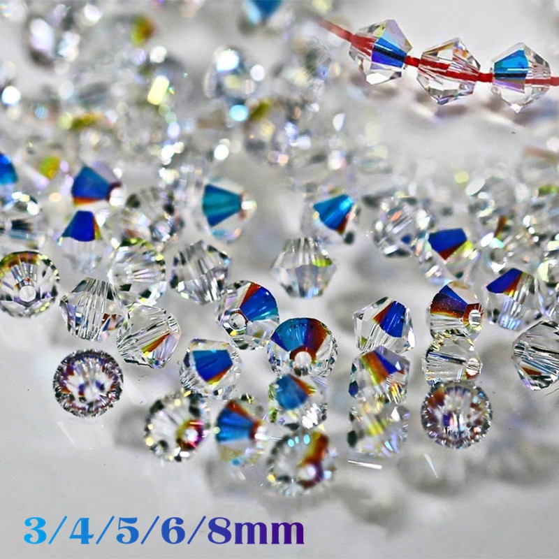 Hạt Thủy Tinh AB Trong Suốt Kích Thước 3/4/5/6/8mm Dùng Làm Trang Sức Thủ Công
