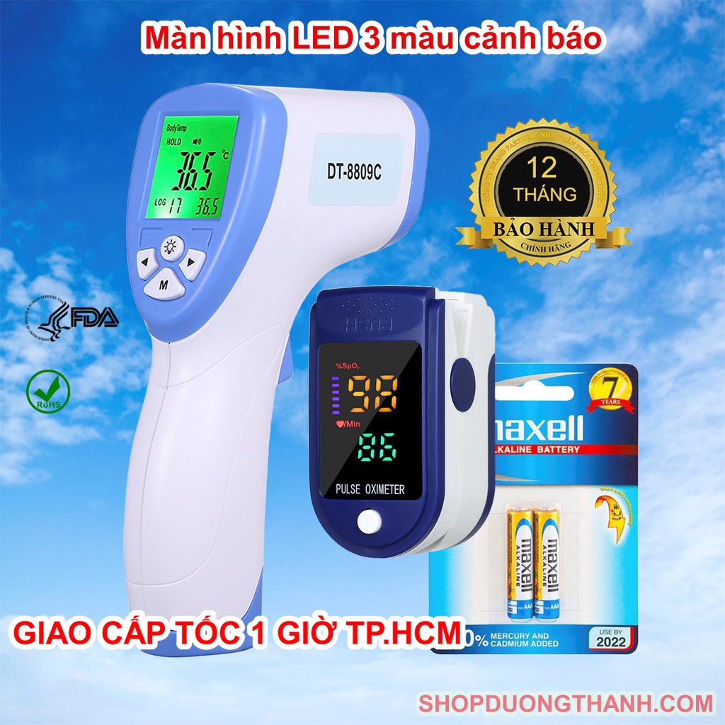 COMBO máy đo spo2 nồng độ oxy trong máu Kosho và nhiệt kế hồng ngoại điện tử CHANGKUN