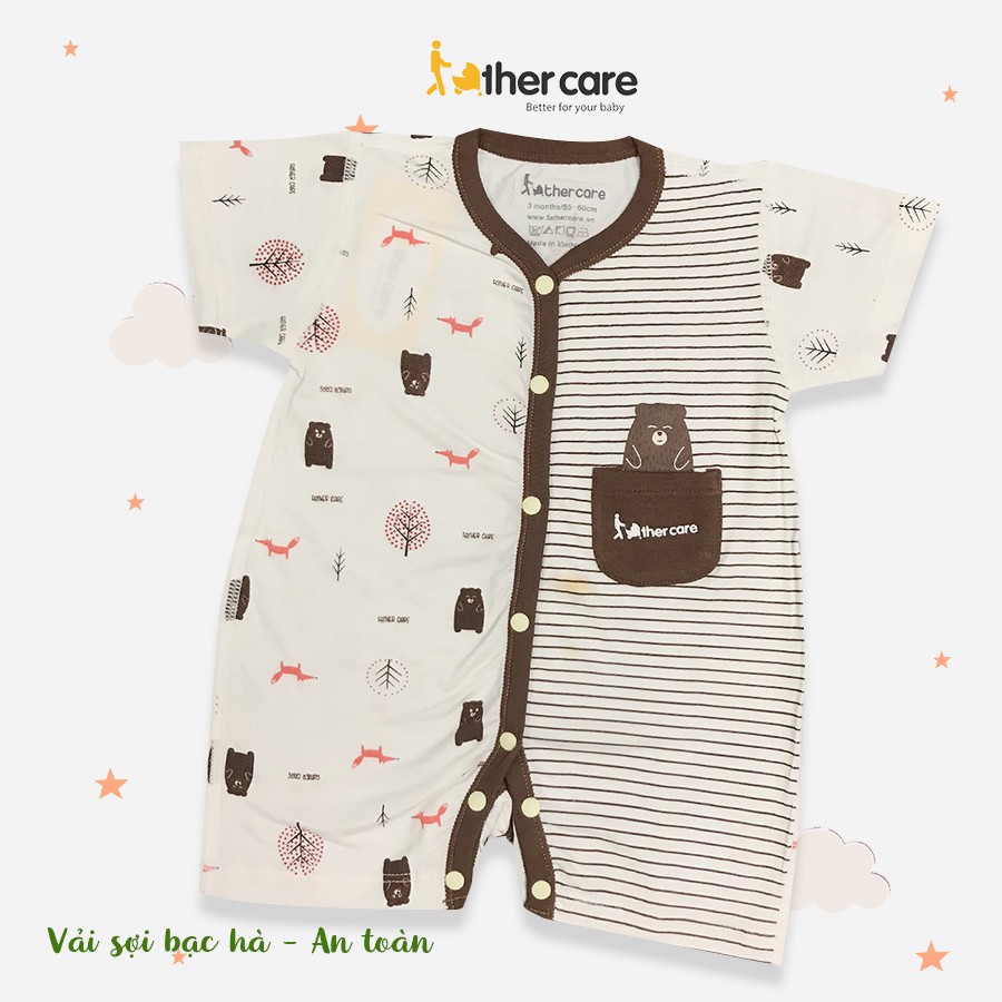 [Mã LT50 giảm 50k đơn 250k] Body sơ sinh FatherCare Cài giữa Cộc tay - Gấu và Cáo (Họa tiết - Kẻ) FC785