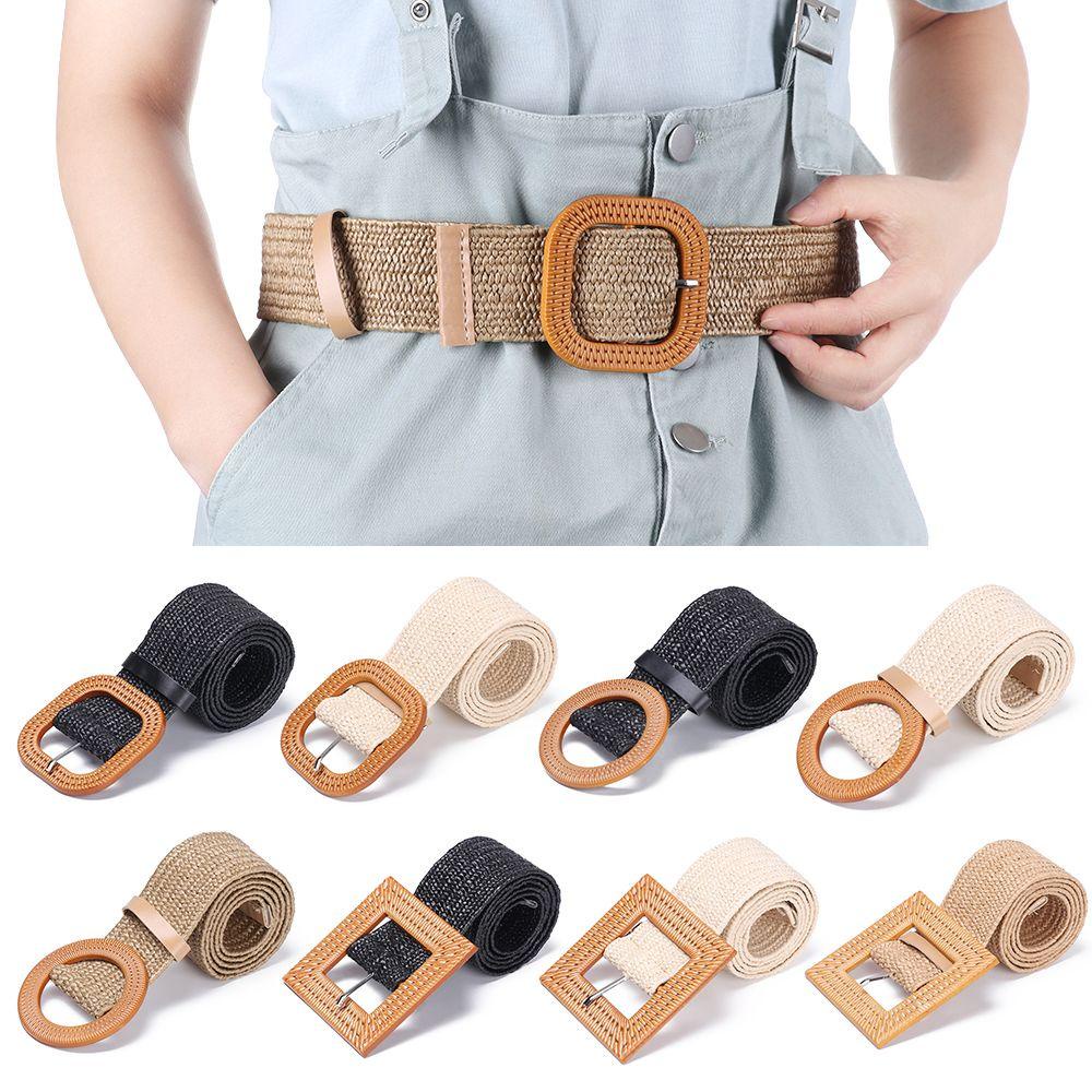 Thắt Lưng Bằng Rơm PP Có Khóa Cài Bằng Gỗ Cho Nữ
