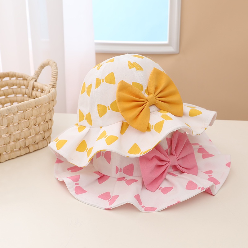 Nón Bucket Rộng Vành Phối Nơ Cho Bé Gái