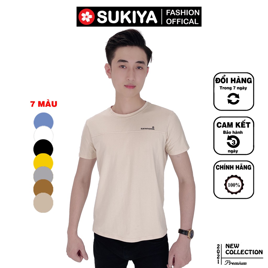 Áo thun nam cổ tròn SUKIYA vải Cotton 100% co giãn 4 chiều ,dày dặn, form regular fit AT04