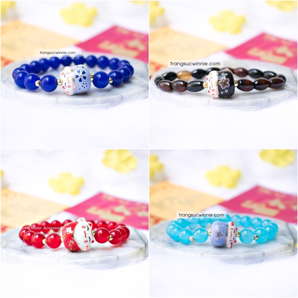 Vòng tay nữ đá | neko may mắn | nhiều màu | 1 link duy nhất