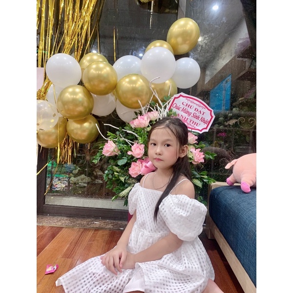 Váy kiểu tay bồng Dewkids, Váy cho bé thắt nơ hàn quốc chất thô mền hàng thiết kế