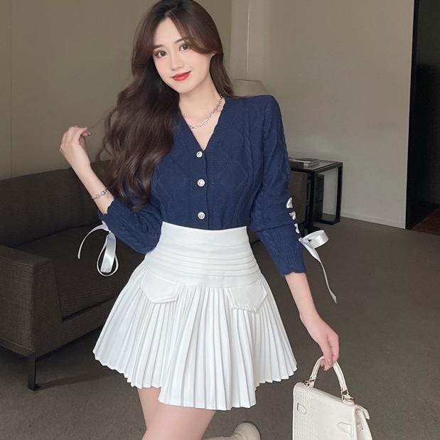 Chân Váy Xếp Ly Lưng Cao Hàng Siêu Đẹp Của Các Hot Girl QC, Chân Váy Ngắn Trắng Có Quần Trong Dày Dặn Thời Trang Mới