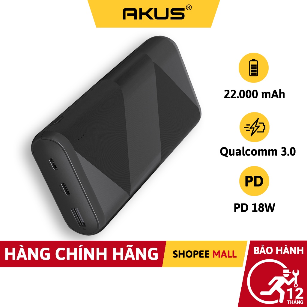 Sạc dự phòng Akus A22LUX 20000 mAh sạc Nhanh 18W