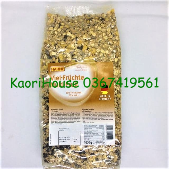 Combo 2 túi 1kg/túi ngũ cốc yến mạch ăn liền mix hoa quả và hạt Hahne nhập Đức