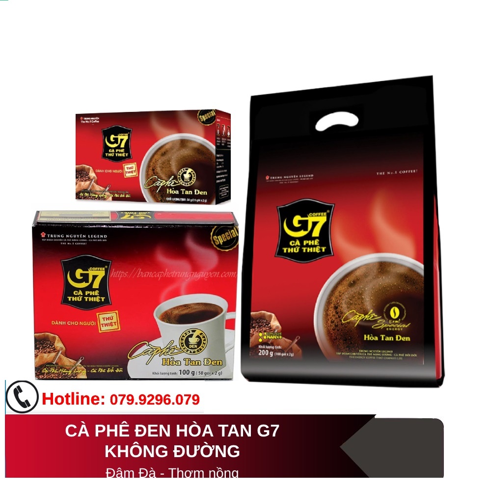 [SenXanh Emart] Cà Phê Đen Hòa Tan không đường Trung Nguyên G7 3in1 (gói x 2g)