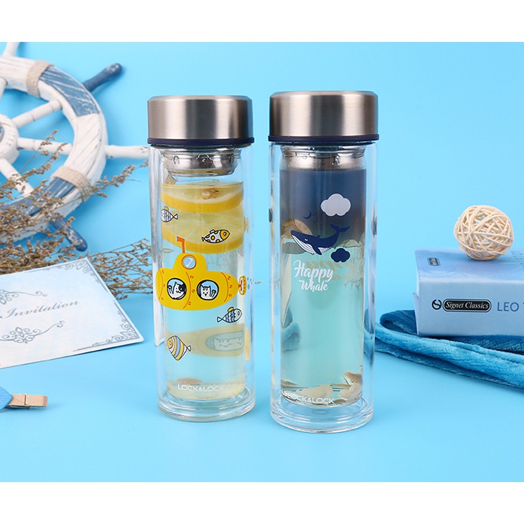 Bình Nước Thủy Tinh Chịu Nhiệt Lock & Lock LLG627 320ml - Xanh/Vàng - Hàng Chính Hãng