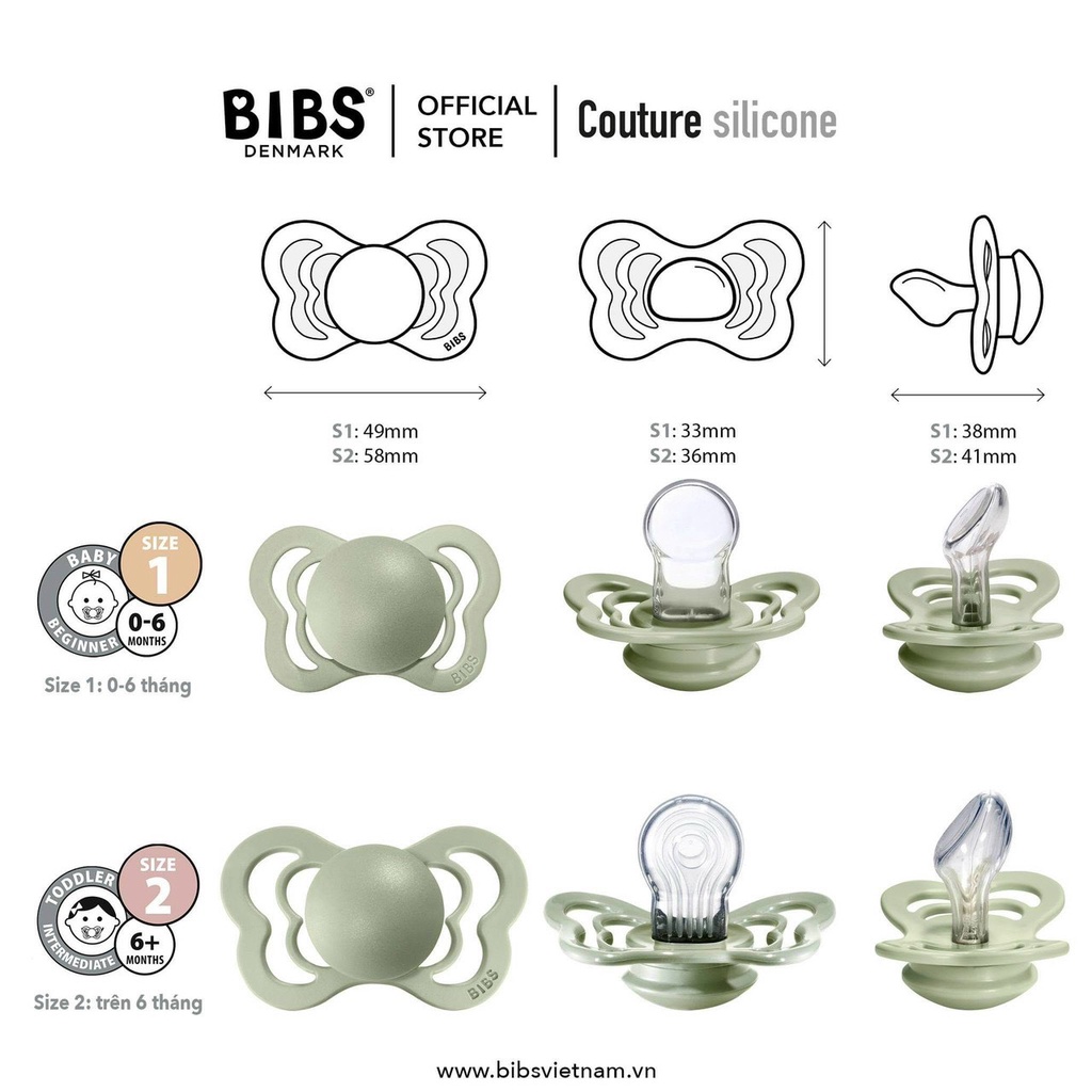 (Tặng hộp đựng) BIBS Couture:  Núm Vát Chống Hô/ Vâu Cho Bé Chất Liệu Silicone