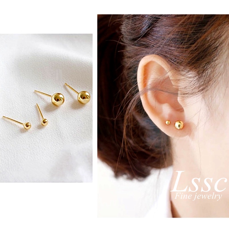 Bông tai titan không gỉ mạ vàng 18k Khuyên tai nữ thiết kế dạng bi tròn đơn giản nhẹ nhàng thời trang Trang sức Titan
