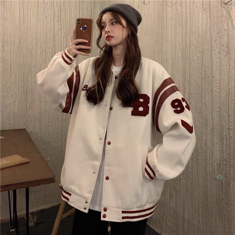 Áo bomber nữ bóng chày nỉ bigsize, Áo bomber nữ nỉ kiểu bóng chày thời trang hàn quốc - Hàng mới về