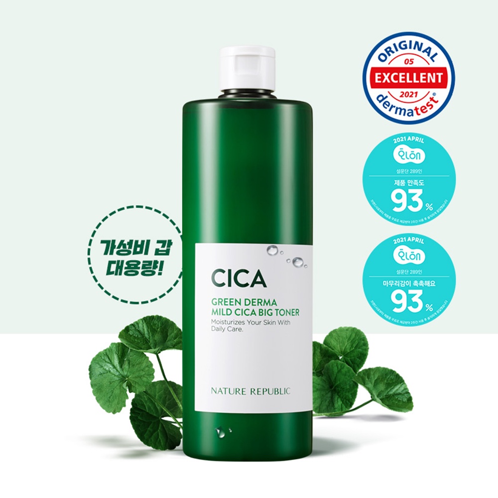 Nature Republic Nước hoa hồng làm dịu và phục hồi da Green Derma Mild Cica Big Toner 500ml | WebRaoVat - webraovat.net.vn