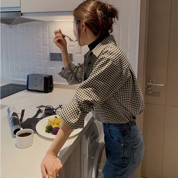 Áo Sơ Mi Dáng Rộng Kẻ Sọc Ca Rô Thời Trang Thu Đông Hàn Quốc Hàng Mới Dành Cho Nữ