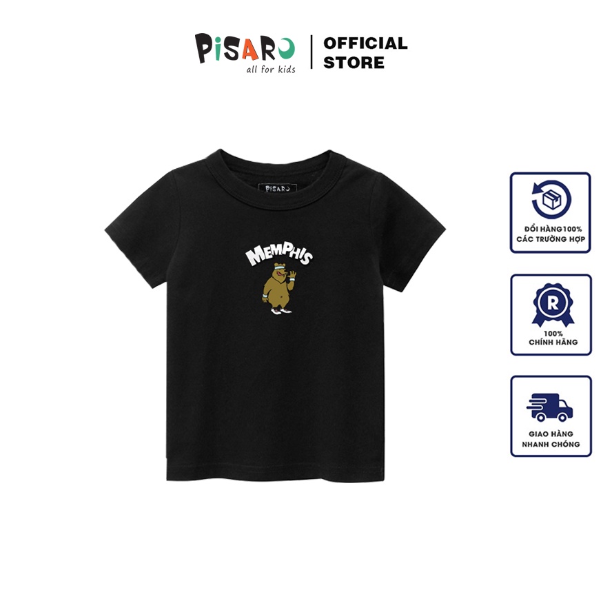Áo phông ngắn tay cotton PISARO kids cho bé, áo thun cộc tay bé trai bé gái thoáng mát, thấm hút mồ hôi