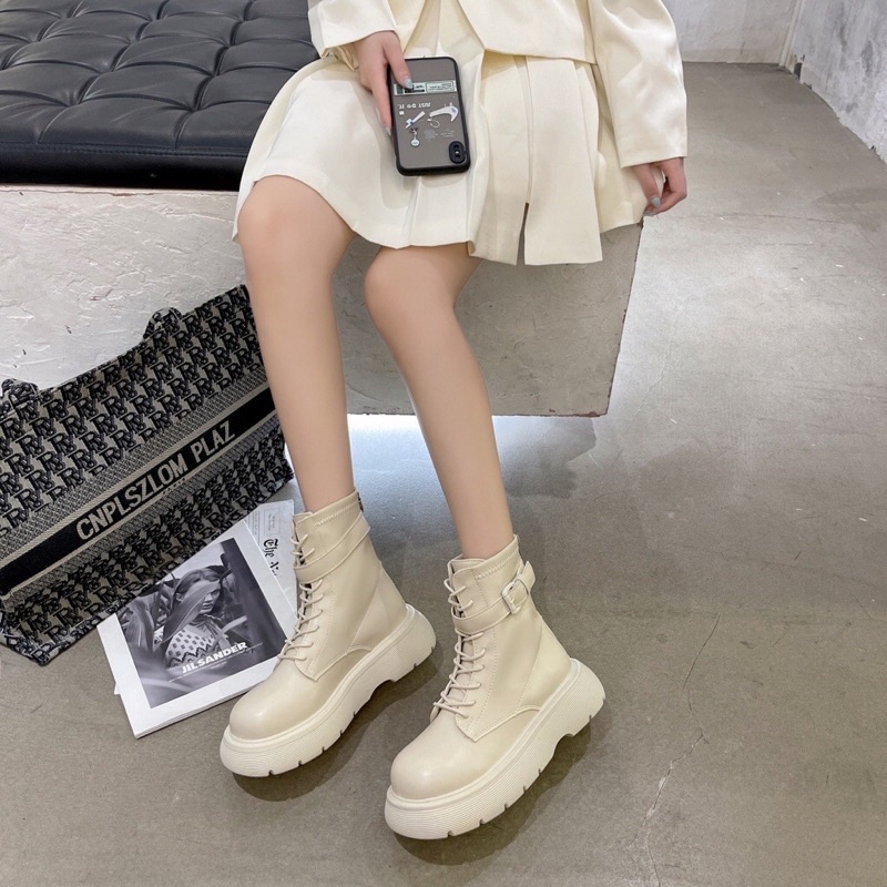 Giày Bốt Dây Buộc Đế Độn Khoá Kéo Sau Phong Cách | BigBuy360 - bigbuy360.vn