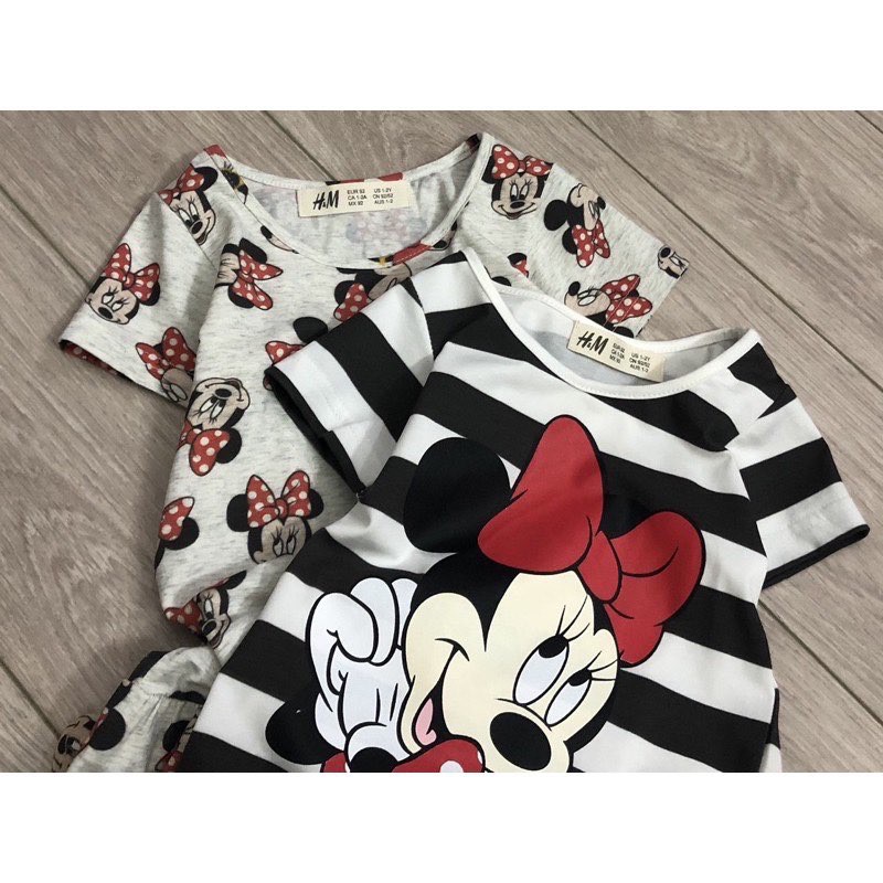 Set Cặp Váy H&M Minnie Xuất Dư Ngắn Tay Xinh Xắn CHất Cotton Cho Bé Gái Từ 2-10 Tuổi