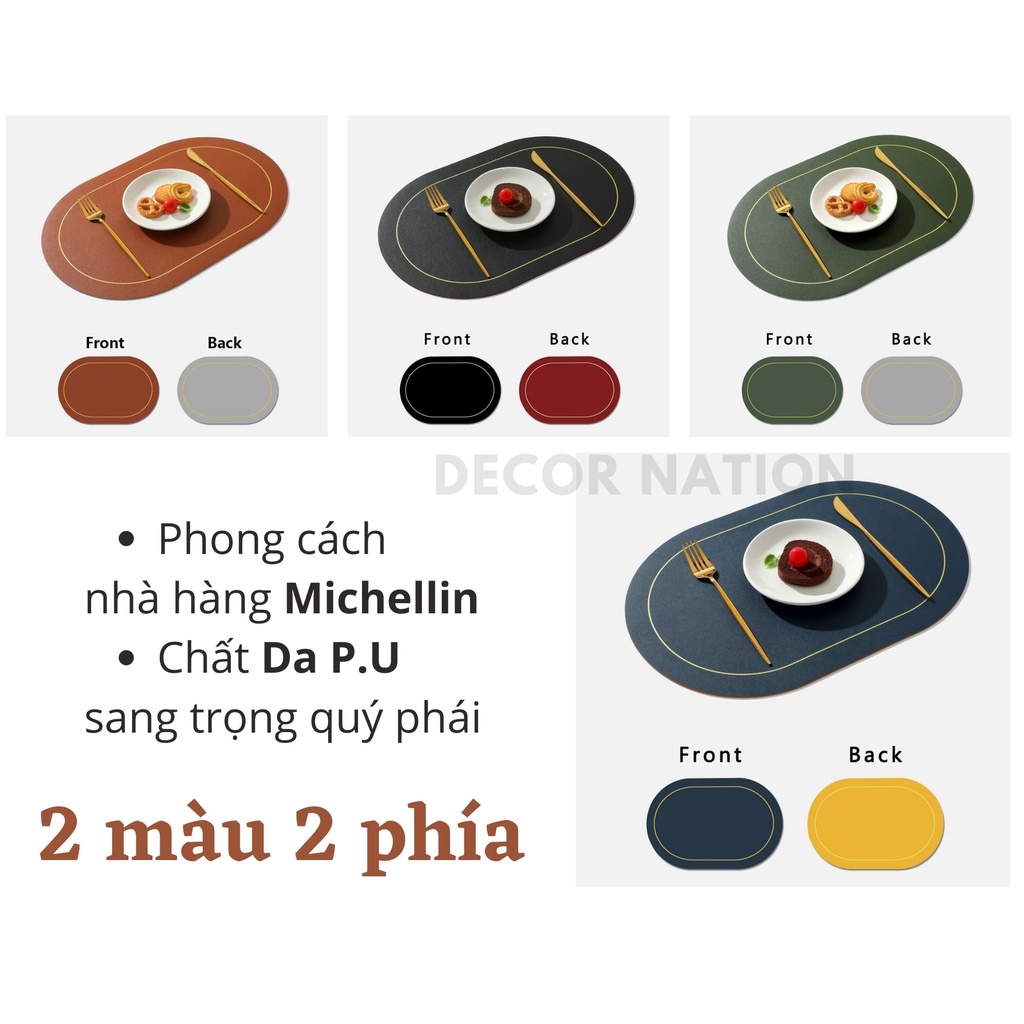 𝐇𝐎𝐓 𝐃𝐄𝐀𝐋 Tấm Lót Bàn Ăn Da Cách Nhiệt Chống Trượt Oval 45 x 30 cm | Miếng lót Ly Da Cao Cấp