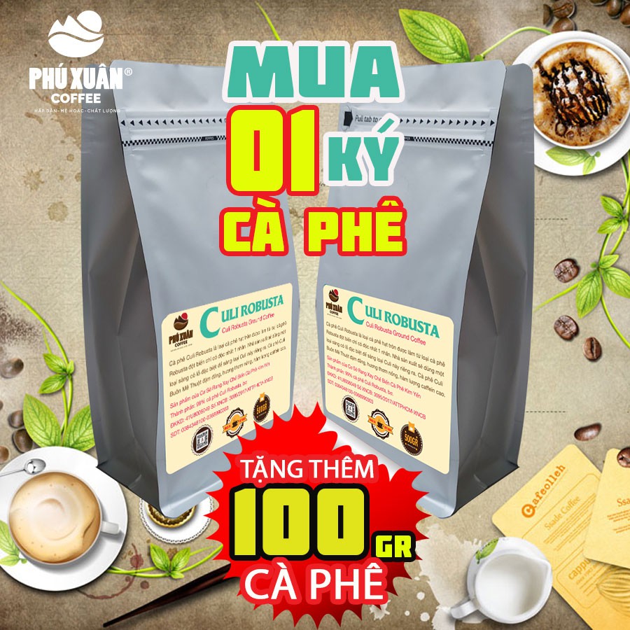 Cà phê Culi Robusta Bột Pha Phin Phú Xuân Coffee Cafe rang xay 500gr