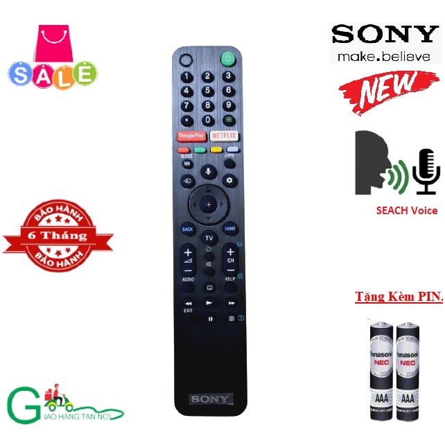 Remote Điều khiển tivi Sony giọng nói RM-TX500P- Hàng mới logo Sony mạ bạc BH 6 tháng-Tặng Kèm PIN