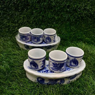Bộ tách gốm sứ Bát Tràng cao cấp - Trang chí  thờ cúng, màu men sáng đẹp