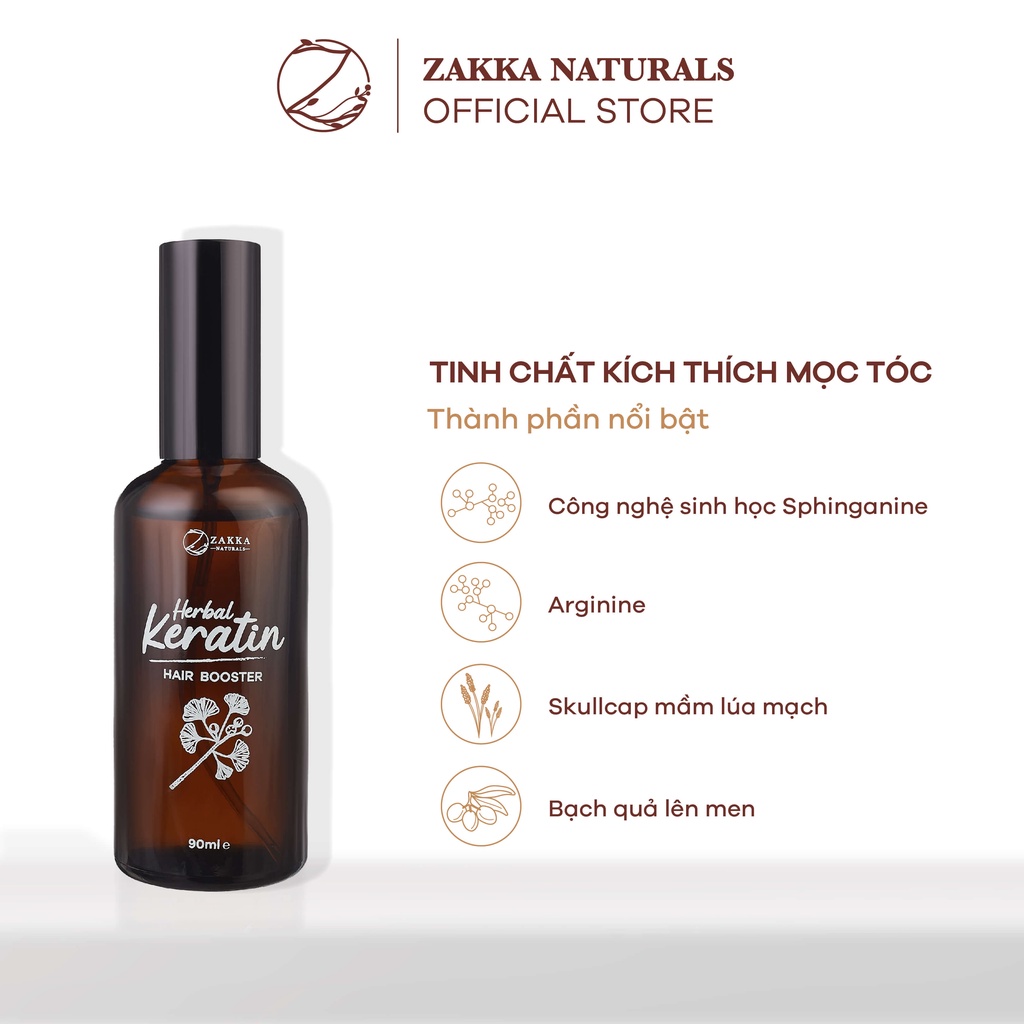 Tinh Chất Dưỡng Tóc Chắc Khoẻ Dạng Xịt Zakka Naturals Herbal Keratin Hair Booster 90ml