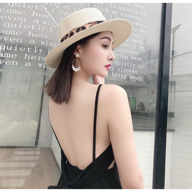 Nón mũ phớt cao bồi nam nữ rộng vành cói đai da beo thời trang Hàn Quốc