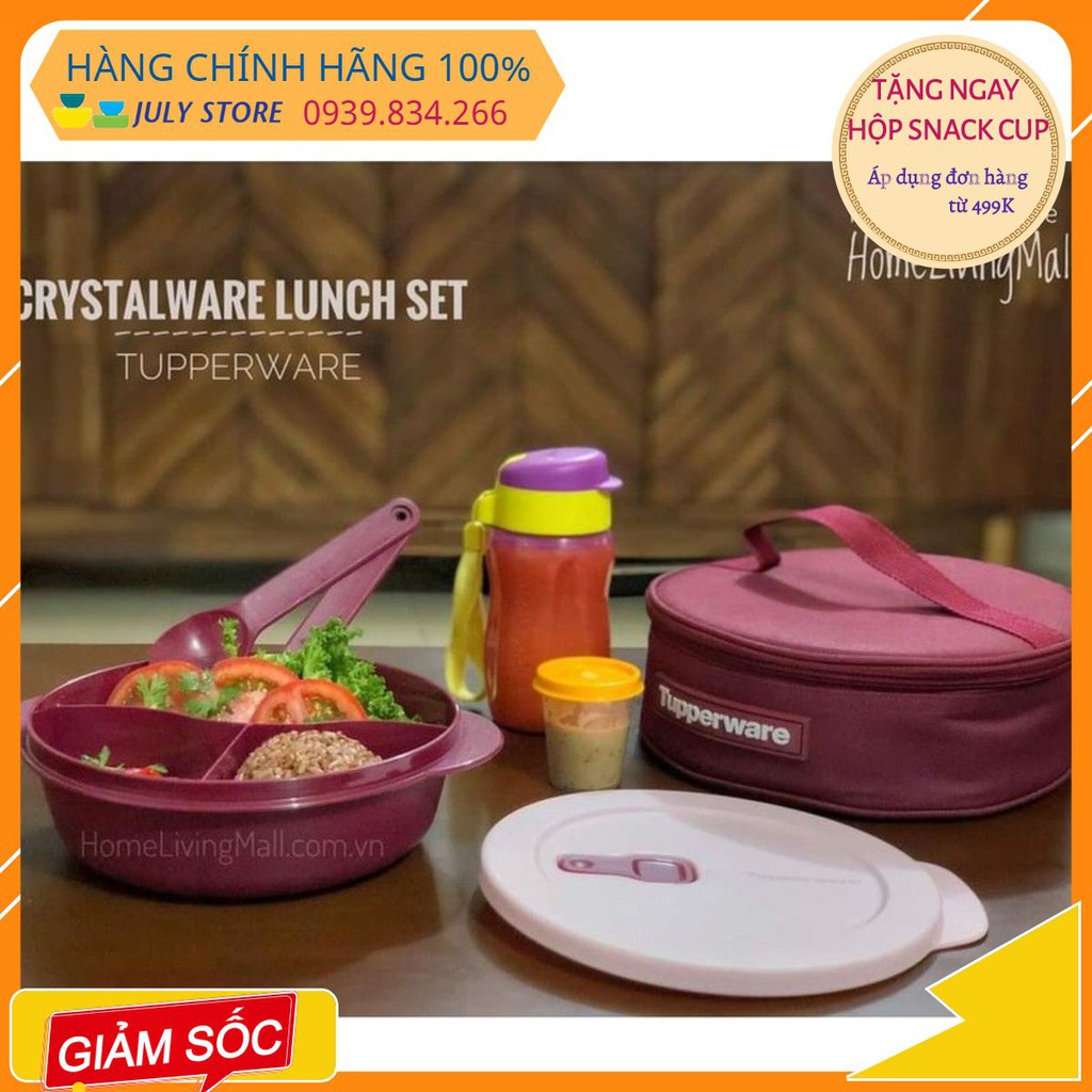 Hộp cơm 3 ngăn đựng trong lò vi sóng Tupperware Crystalwave - Tặng kèm bình nước 220K