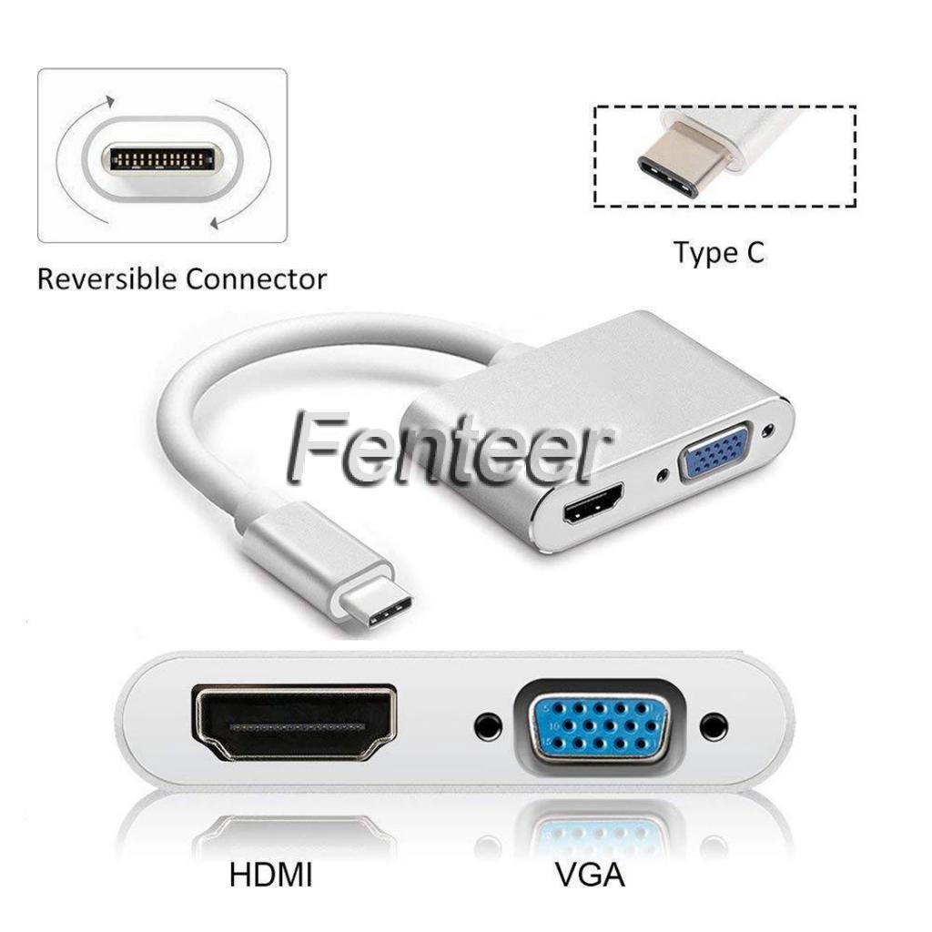 Cáp Chuyển Đổi 2 Trong 1 Usb Type-c Sang Hdmi 4k Vga Cho Macbook Máy Chiếu / Máy Chiếu / Hdtv