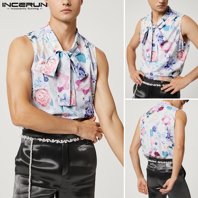 Áo sơ mi INCERUN không tay họa tiết hoa phong cách Bohemian cho nam