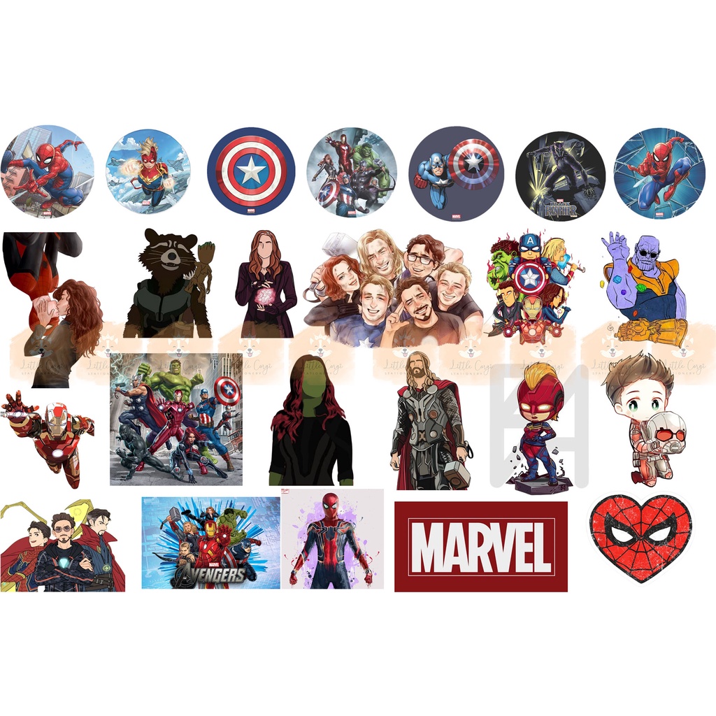 Set 60/30 hình dán sticker siêu anh hùng Marvel Avenger chibi hoạt hình dễ thương