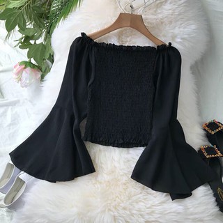 Áo Bẹt Vai Von Thân Dúm Phối Tay Loe Tiểu Thư TTS0403