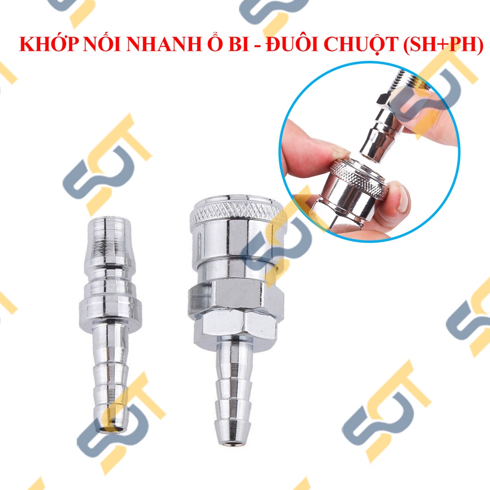 [KHỚP NỐI Ổ BI] Khớp SH PH đuôi chuột 8 10 12 mm nối nhanh trục ổ bi lắp DÂY hơi khí nén (Quick air adaptor)
