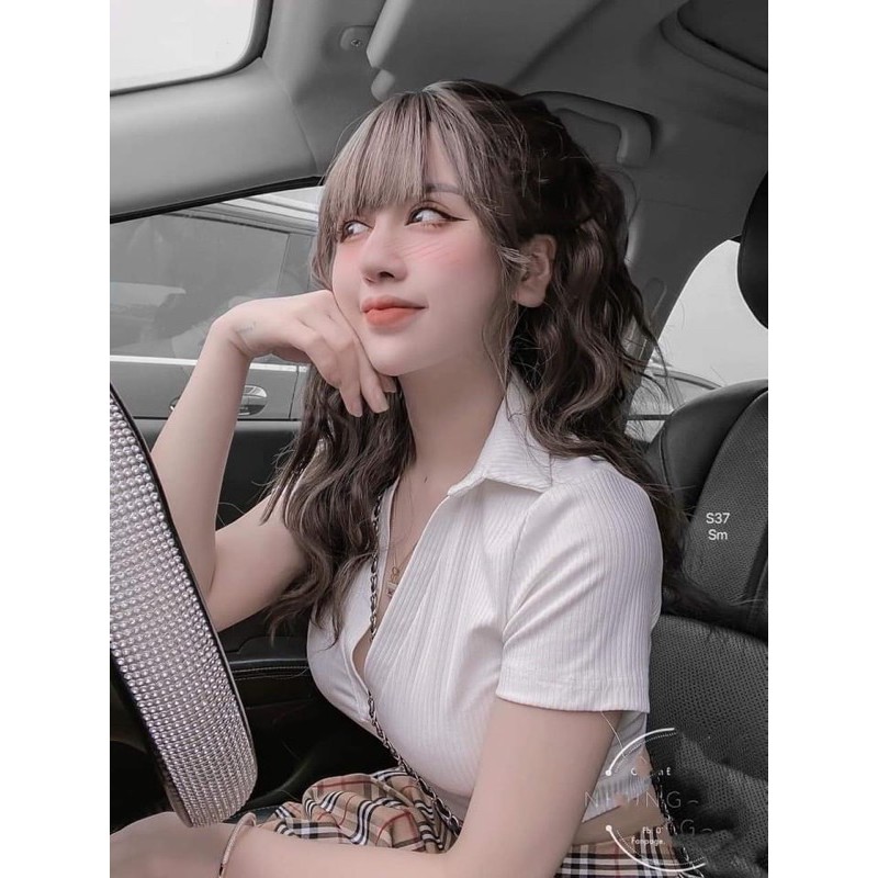 Áo croptop nữ kiểu cổ bẻ chất vải thun trơn 4 chiều FreeSize dưới 52kg tay ngắn | BigBuy360 - bigbuy360.vn