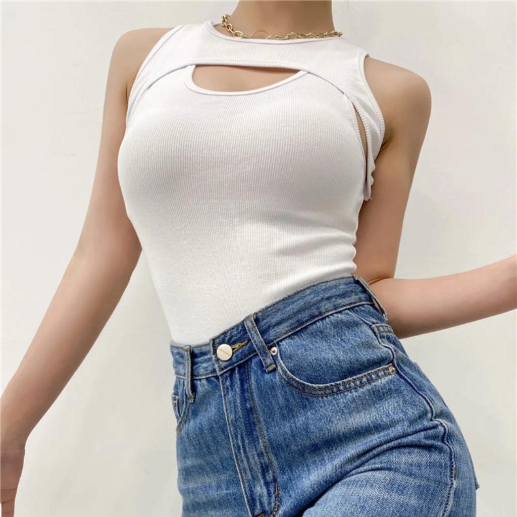 Áo ba lỗ nữ cổ giả yếm Xquin, áo croptop 3 lỗ ôm body chất thun gân mềm mịn