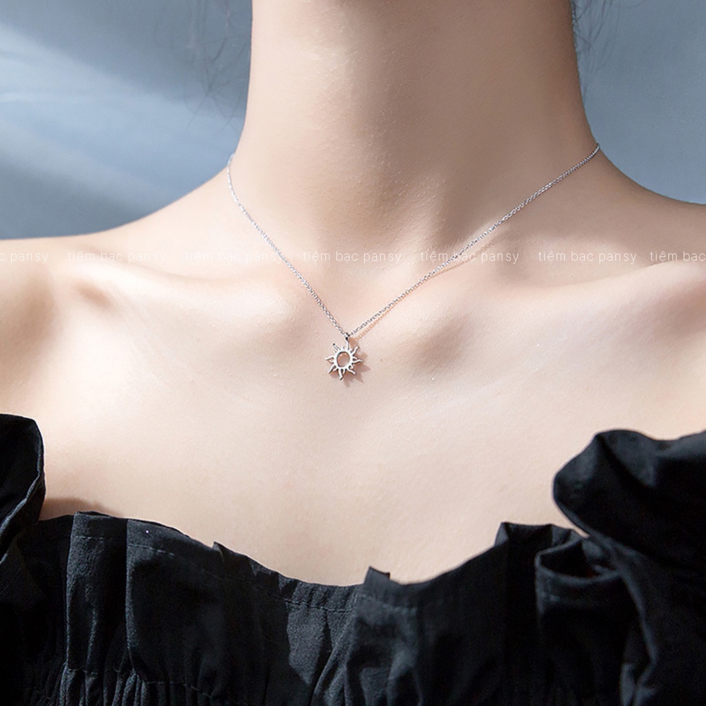 Dây chuyền bạc nữ PANSY hình mặt trời cuốn hút, vòng cổ hoa mặt trời The Sun bằng bạc ta 925