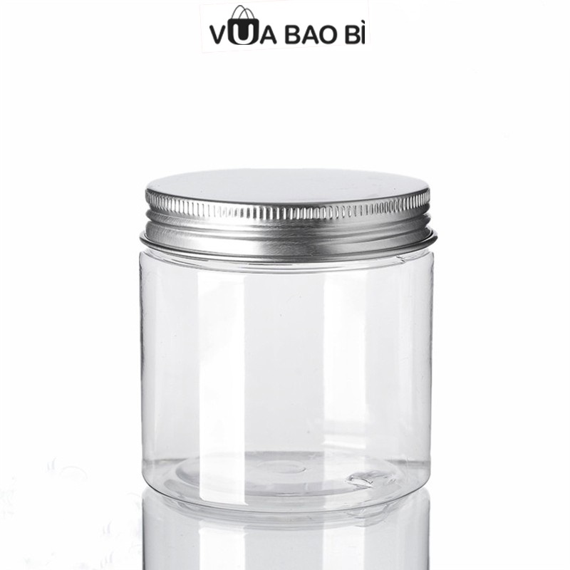 Hộp nhựa tròn nắp thiếc 350ml 8x8cm kèm màng seal nắp lót, hủ pet nhựa nắp thiếc đựng bánh kẹo, mứt