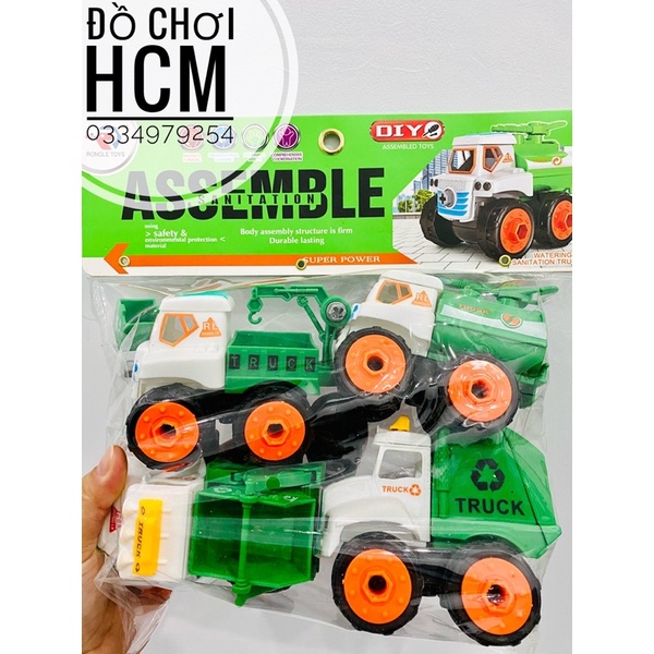 [LOẠI TO CÓ TUA VÍT] Túi đồ chơi lắp ráp xe công trình gồm 4 chiếc dành cho bé thích lắp ghép mô hình xe DIH 589-13D