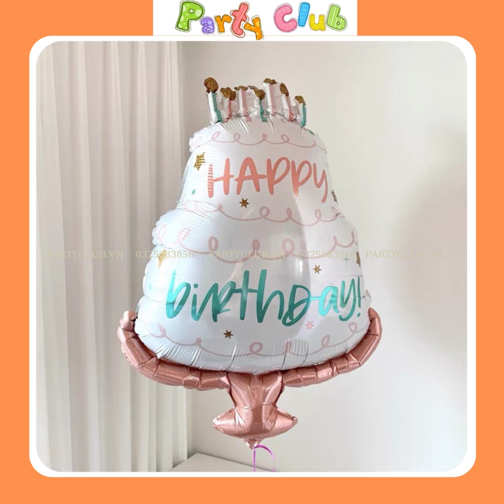 Bóng bánh kem Happy Birth Day màu trắng vintage trang trí sinh nhật