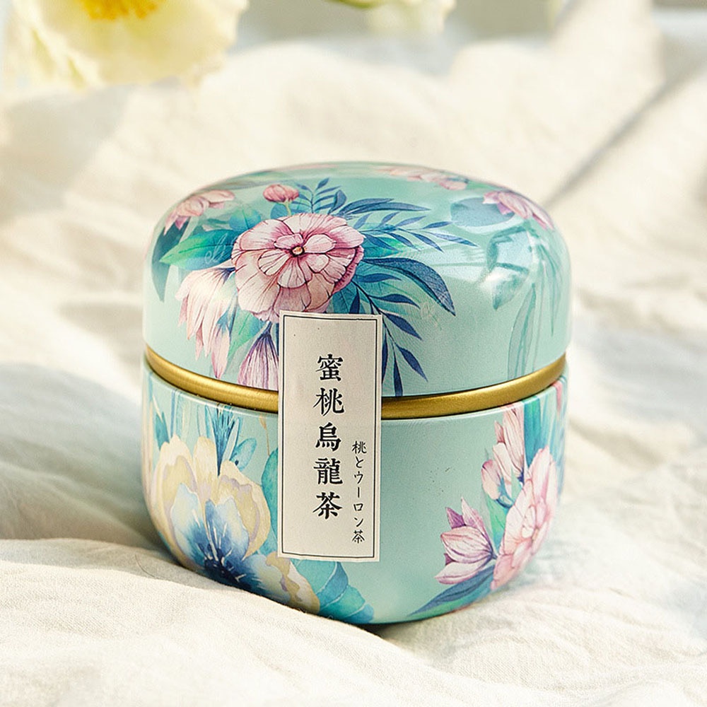 Hộp thiếc mini đựng trà/kẹo/thực phẩm đa năng hình tròn phong cách Nhật Bản